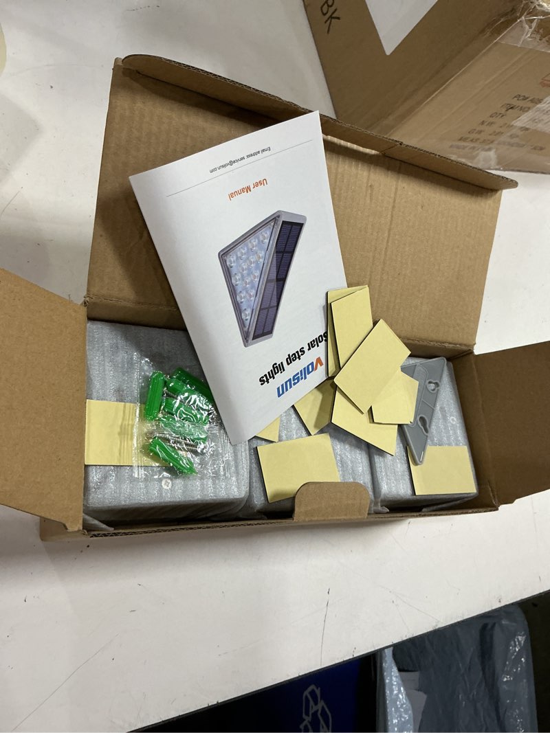 Condition photo showing New/Like New for volisun solar stair lights 6 pack, solar step lights outdoor waterproof ip67, led outdoor step light,outdoor light decor for garden stair, deck, front step, front porch, and patio?3000k? warm white 6 pack