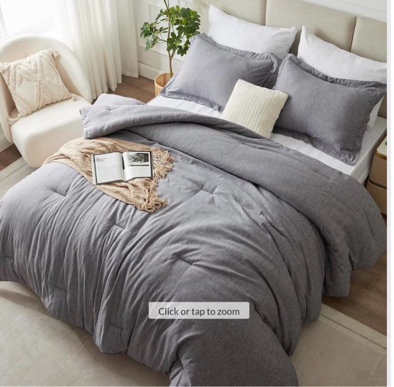 (Similar Product: Sheets Only) CozyLux Queen Comforter Set - 3 Pieces Grey Soft Luxury Cationic Dyeing Queen Comforter For All Season Gray Breathable Lightweig