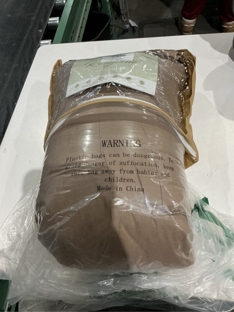 Condition photo showing As Is for rosgonia queen comforter set dark khaki brown, 3pcs bedding comforter sets(1 comforter & 2 pillowcases) all season lightweight bedspread blanket quilt queen comforter 90"x90" dark khaki