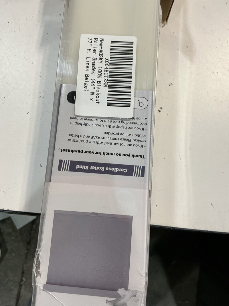 Condition photo showing New/Like New for AOSKY Blackout Roller Shades Cordless Blinds for Windows, Free-Stop Shades with Valance, Thermal Insulated Fabric, UV Protection, Blinds for Home and Office (46" W x 72" H, Linen Beige Linen Beige 46"W x 72"H