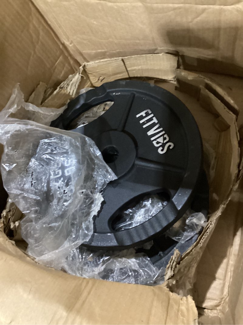 Condition photo showing As Is for 2 25lb plates only!!! fitvids barbell weight set, cast iron 1\" standard weight plates including 5ft standard barbell bar & star locks, 95 pounds set (85 lbs plates + 10 lbs barbell bar), multiple packages style #1