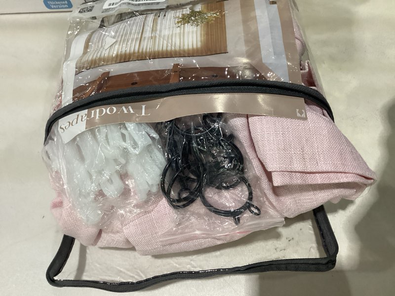 Condition photo showing As Is for light pink pinch pleated linen cafe curtains 45 inch length 2 panels for dining room kitchen bedroom semi sheer pleat drapes with hooks rings light filtering short window curtain cabinet 40x45 light pink 40"w x 45"l (pack of 2)