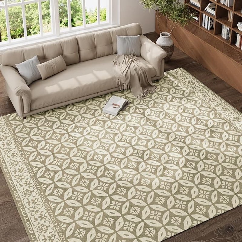 jinchan area rug 8x10 washable rug - geometric living room tile pattern floral print faux wool large