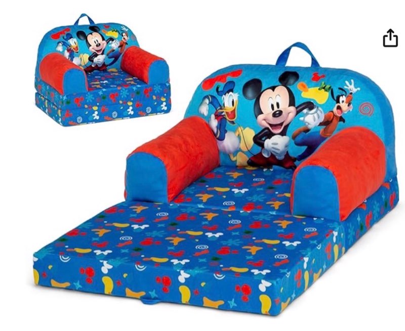 delta children - mickey mouse cozee buddy flip-out kids chair, blue