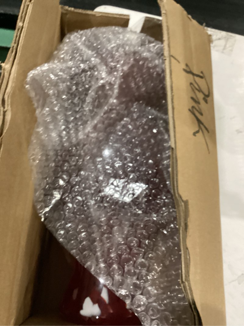 Condition photo showing As Is for Similarly Hand Blown Glass Vase - Pink Glass Vase with Wide Mouth Decorative Centerpiece for Office, Dining Room Table, Mantelpiece and Wedding Table