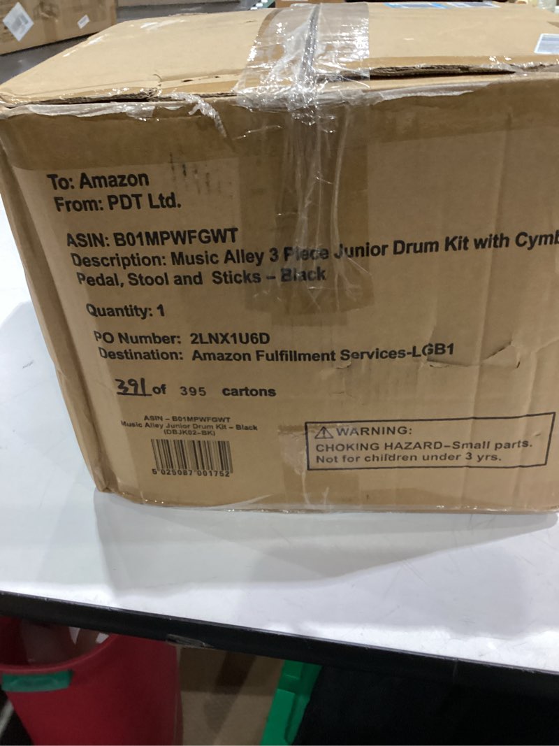 Condition photo showing As Is for Music Alley 3 Piece Kids Drum Set with Drum Sticks & Drum Throne Seat Metallic Black