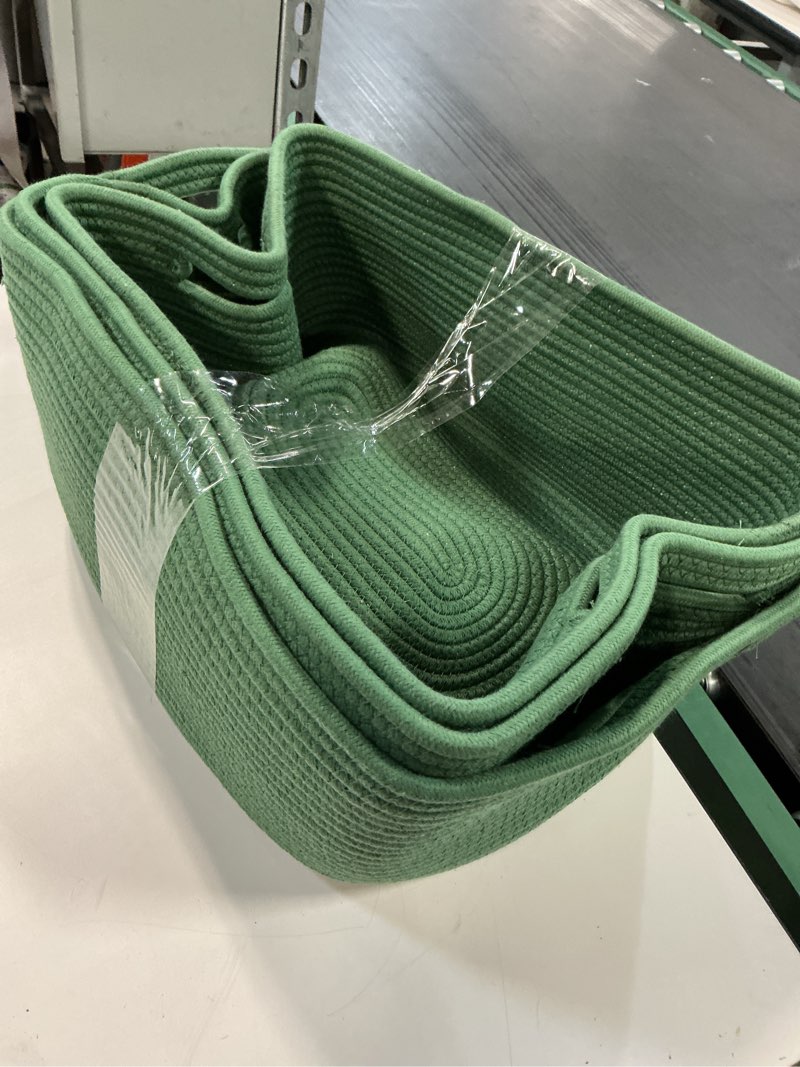 Condition photo showing As Is for Large Storage Baskets for Organizing, Closet Shelf Baskets for Clothes Blanket Towels, Baby Nursery, Toy Bins Box, Woven Rope Baskets, 17 x 13 x 7.5”, 4 Packs Green 4pcs-L17×W13×H7.5" Green