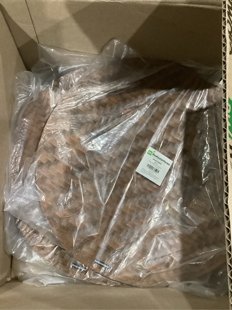 Condition photo showing As Is for Restaurantware 15 Inch Woven Placemats Set Of 6 Round Table Placemats - Durable Easy To Clean Bronze Plastic Placemats For Dining Table For Homes or Restaurants