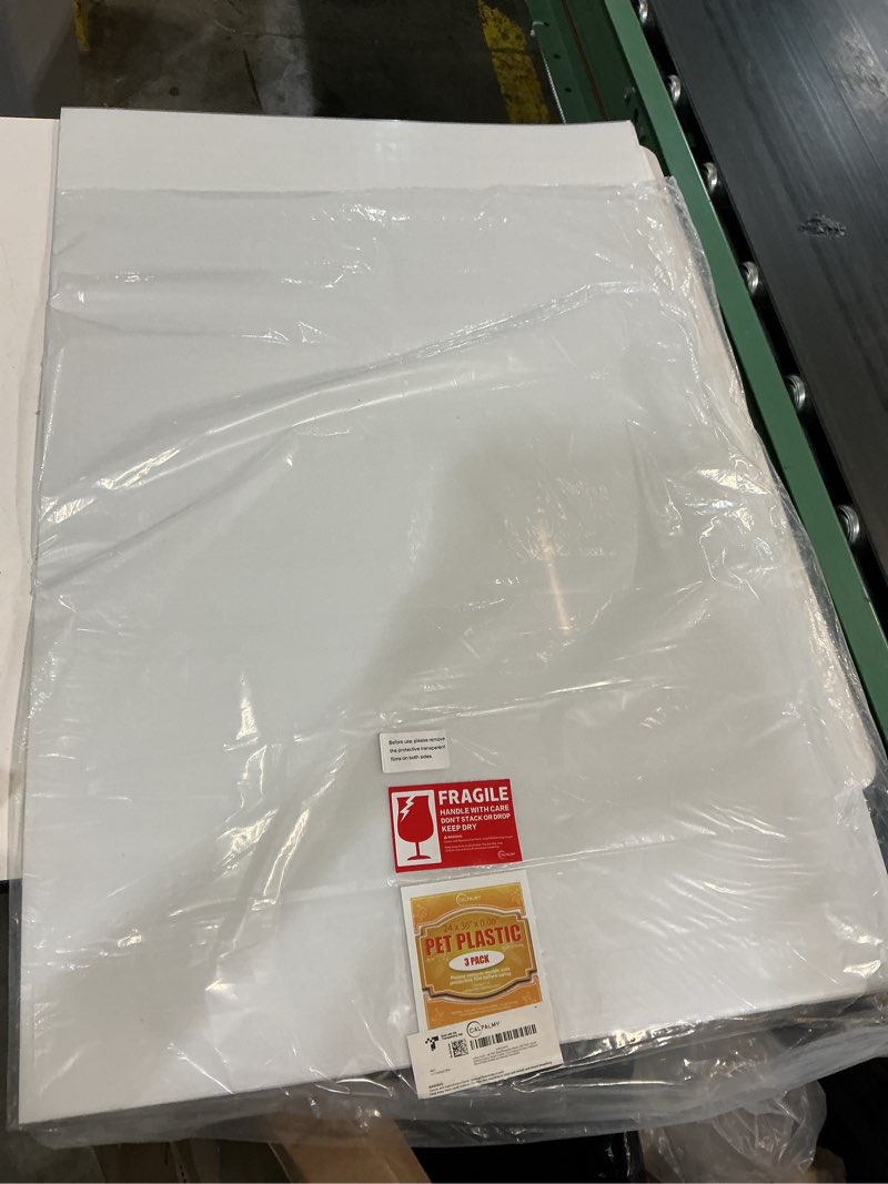 Condition photo showing New/Like New for 3 pack of 24 x 36" pet sheet/plexiglass panels 0.06" thick; use for crafting projects, picture frames, cricut cutting and more; protective film to ensure scratch and damage free sheets 24x36", 1/16 (1.5mm)thick 3
