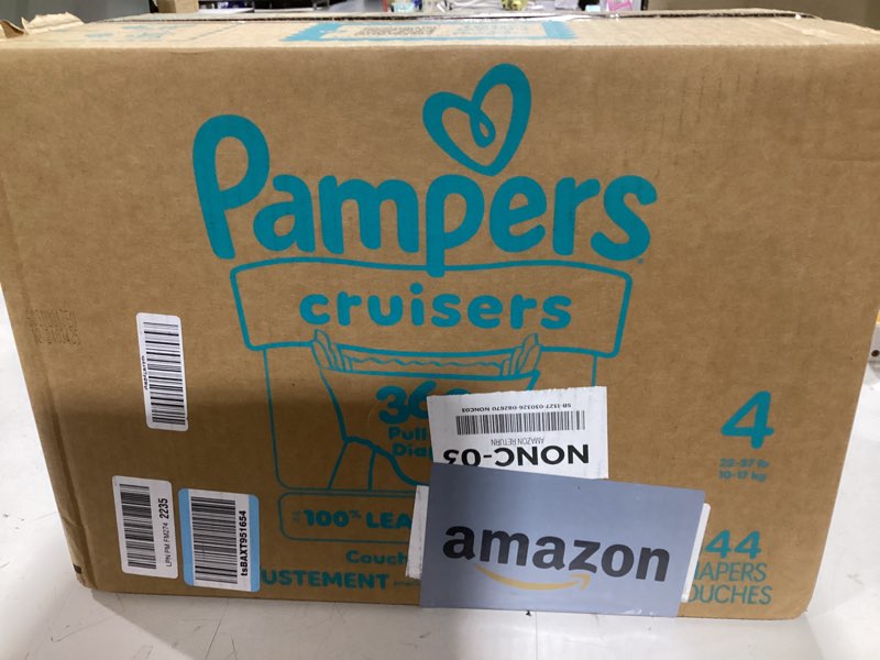 Condition photo showing New/Like New for Pampers Diapers - Cruisers 360 - Size 4, 144 Count, Babyproof up to 100% Leakproof Pull-On Diaper Size 4 144
