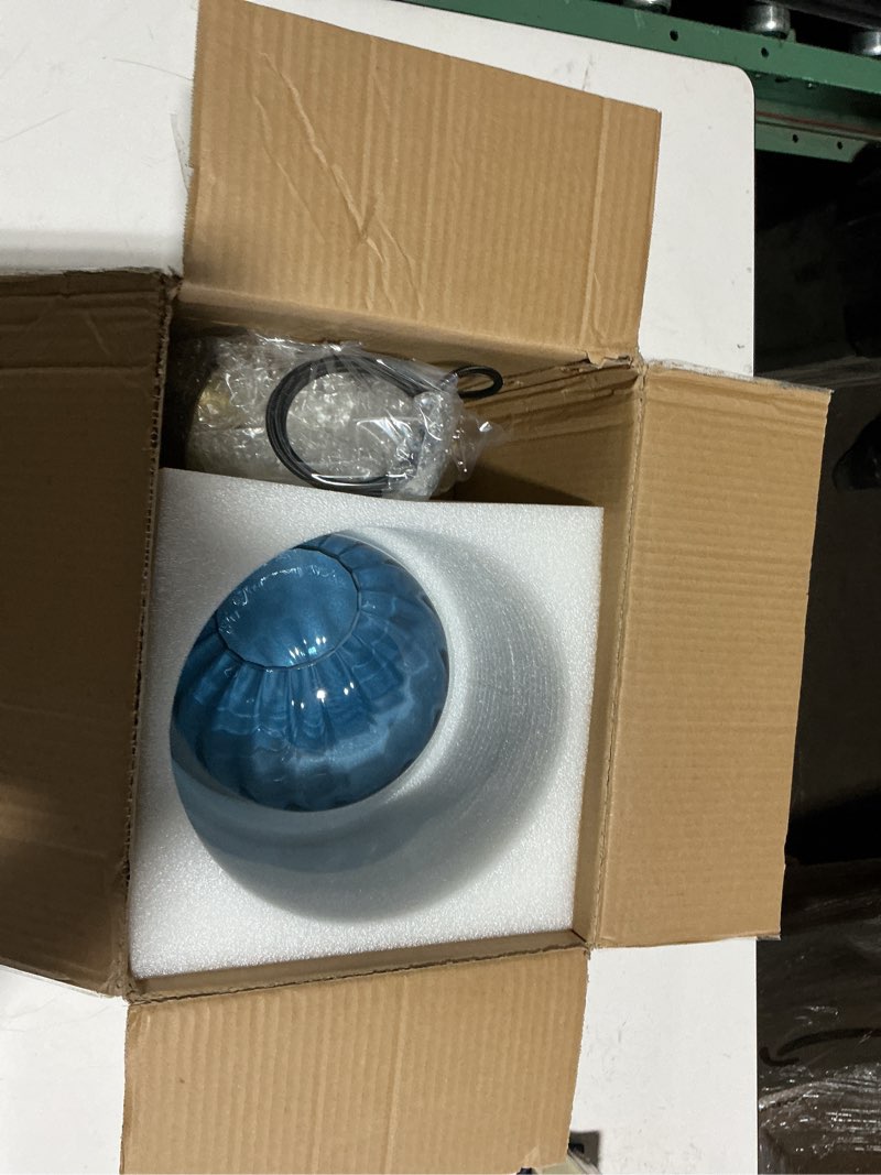 Condition photo showing Good Condition for KCO Lighting Modern Large Globe Pendant Light 1-Light Single Blue Glass Pendant Lighting Kitchen Island Vintage Ribbed Glass Pendant Light Contemporary Gold Hanging Light Fixture (9.8”) Blue 9.8" 1-Light