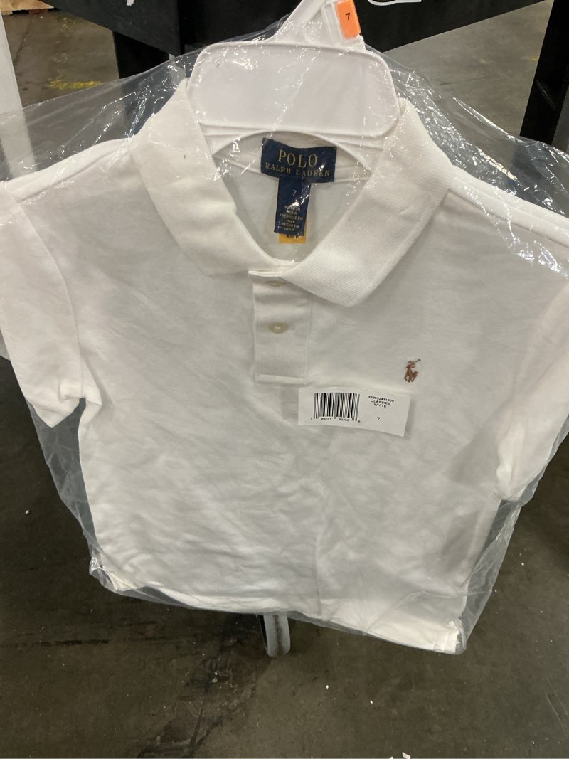Condition photo showing New/Like New for size 7 polo ralph lauren boys' soft cotton polo shirt…white