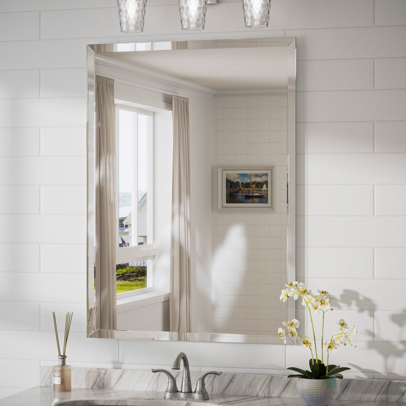 Janica Rectangle Beveled Frameless Bathroom Vanity Mirror Decorative Wall Accent Mirror