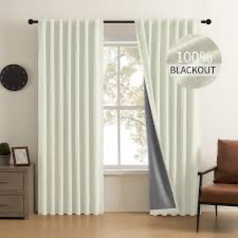 CUCRAF Linen 100% Blackout Curtains 90 Inch Length 2 Panels Set, Back Tab and Rod Pocket Curtain for