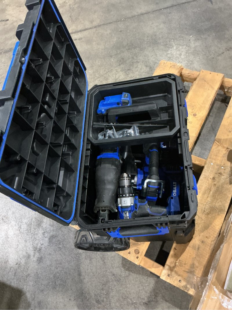 Condition photo showing As Is for kobalt 24-volt 5-tool brushless power tool combo kit with hard case (2-batteries included and