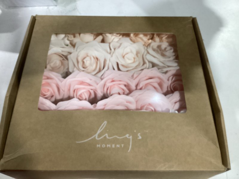 Condition photo showing New/Like New for ling's moment artificial flowers fake silk roses faux foam gardenia combo for diy wedding bouquets centerpieces arrangements bridal shower party home decorations, pale pink, 23pcs pk-pale pink