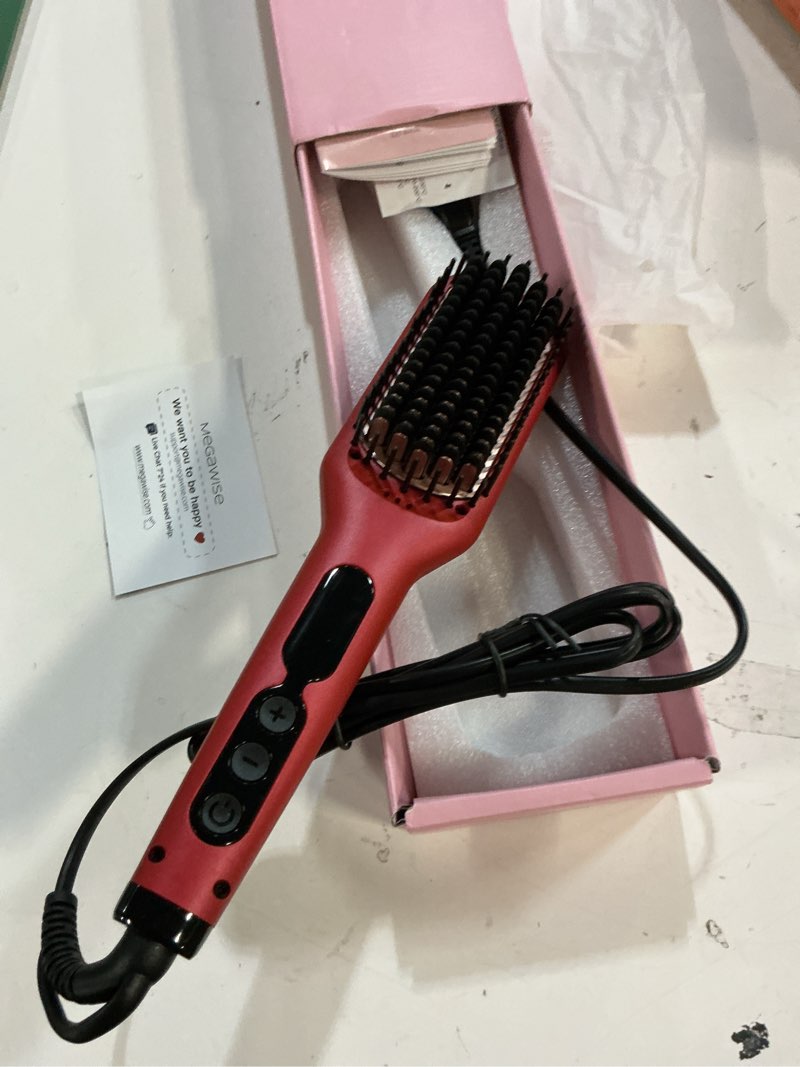 Condition photo showing Good Condition for megawise pro ceramic ionic hair straightener brush – fast 20s heating, auto-off, anti-scald, dual voltage, rotatable power cord – home salon styling (tomato red)