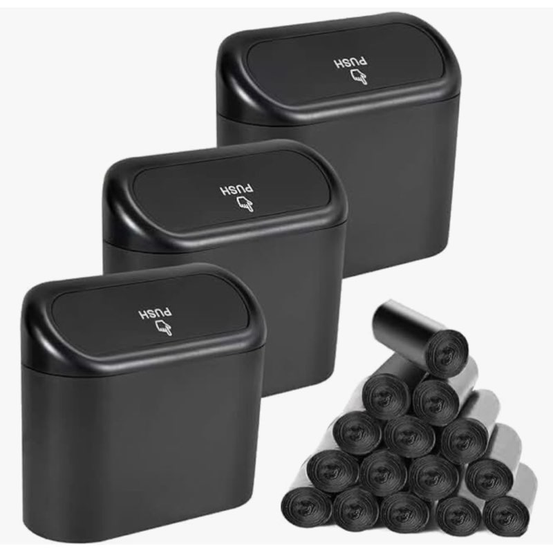 3 packs mini car trash can bin with lid and 225pcs trash bags,car garbage trash can storage for front back seat accessories (3)