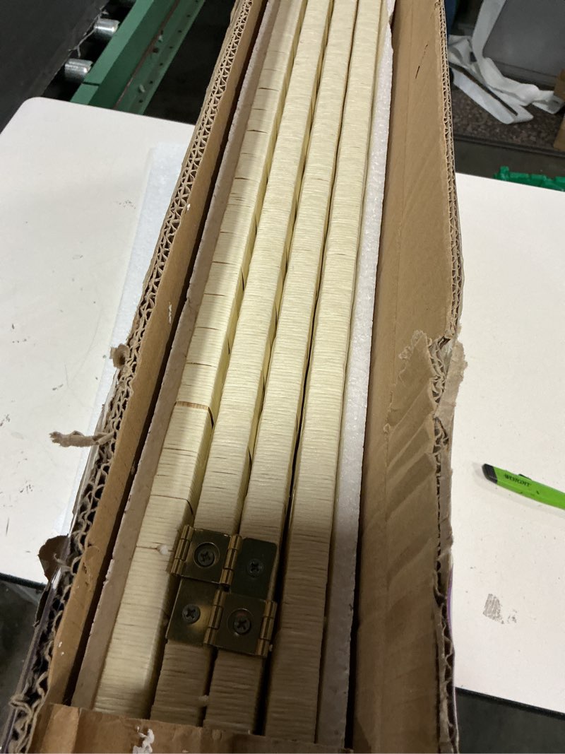 Condition photo showing New/Like New for red lantern 3 ft. short woven fiber folding screen - 4 panel - cream 4 panel cream