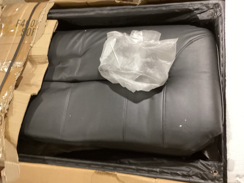 Condition photo showing Good Condition for lounge comfy faux leather sofa modern couch for small living room/dorm/bedroom/office/apartment for small spaces, (black-2, single seat) black-2 single seat