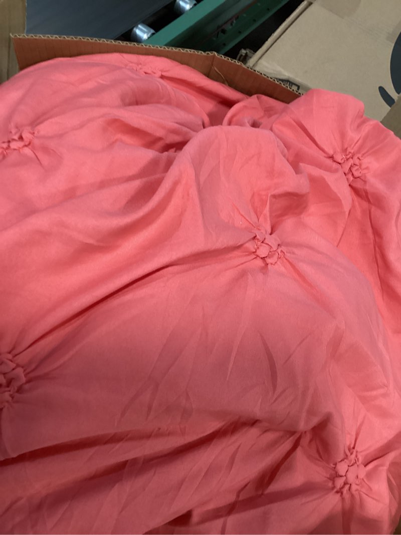 Condition photo showing Good Condition for bedelite coral queen comforter set - 3 pieces boho pintuck bedding comforter sets, lightweight soft & warm bed comforter queen with 2 pillowcases for all season coral queen(88"x88")