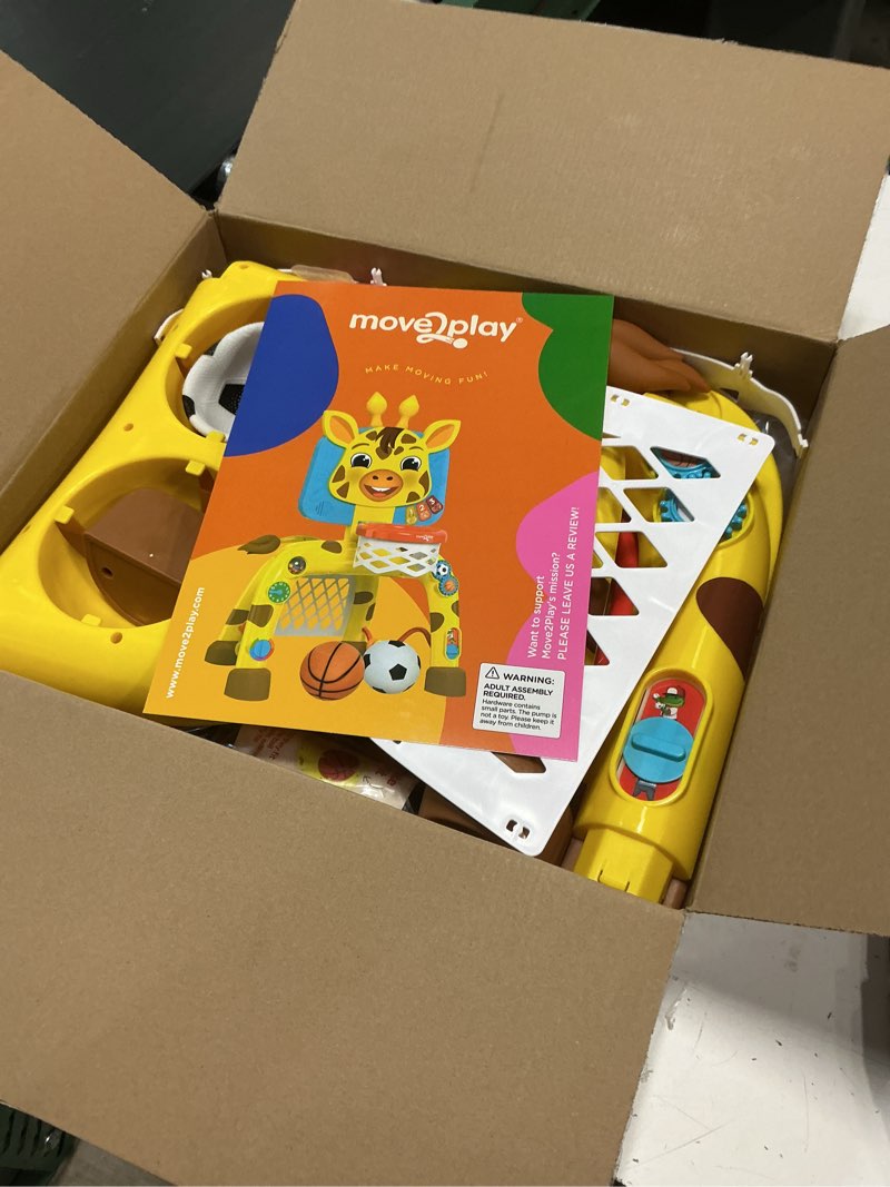 Condition photo showing Good Condition for move2play, giraffe basketball hoop & soccer goal activity center | 30+ sounds & songs + 5 lights | 1 2 3 year old birthday gift for boys and girls | toy for baby & toddlers (yellow) giraffe - yellow