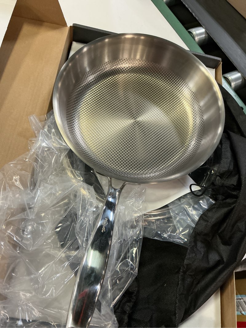 Condition photo showing As Is for 9.45 inch titanium pans for cooking,99.6% titanium frying pan healthy non-toxic titanium cookware with lid for even heating, induction compatible oven & broiler safe 9.45in