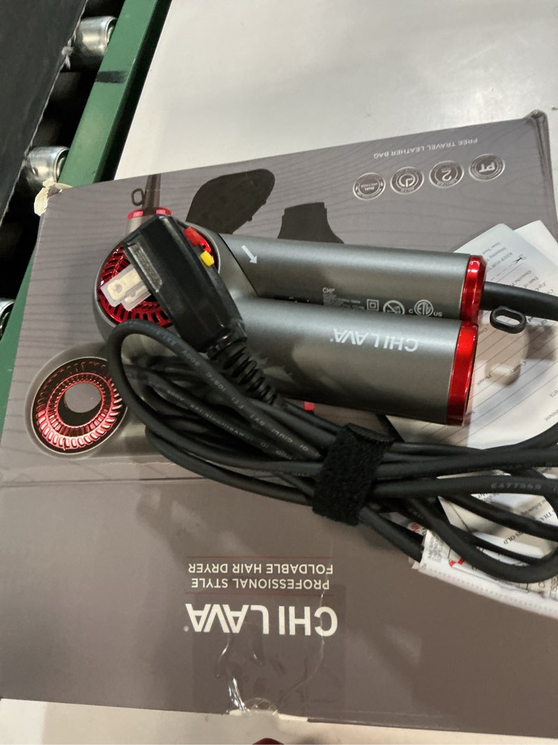 Condition photo showing As Is for chi lava brushless motor hair dryer, foldable design, faster, quieter drying, reduces frizz & enhances shine, customizable heat & speed settings