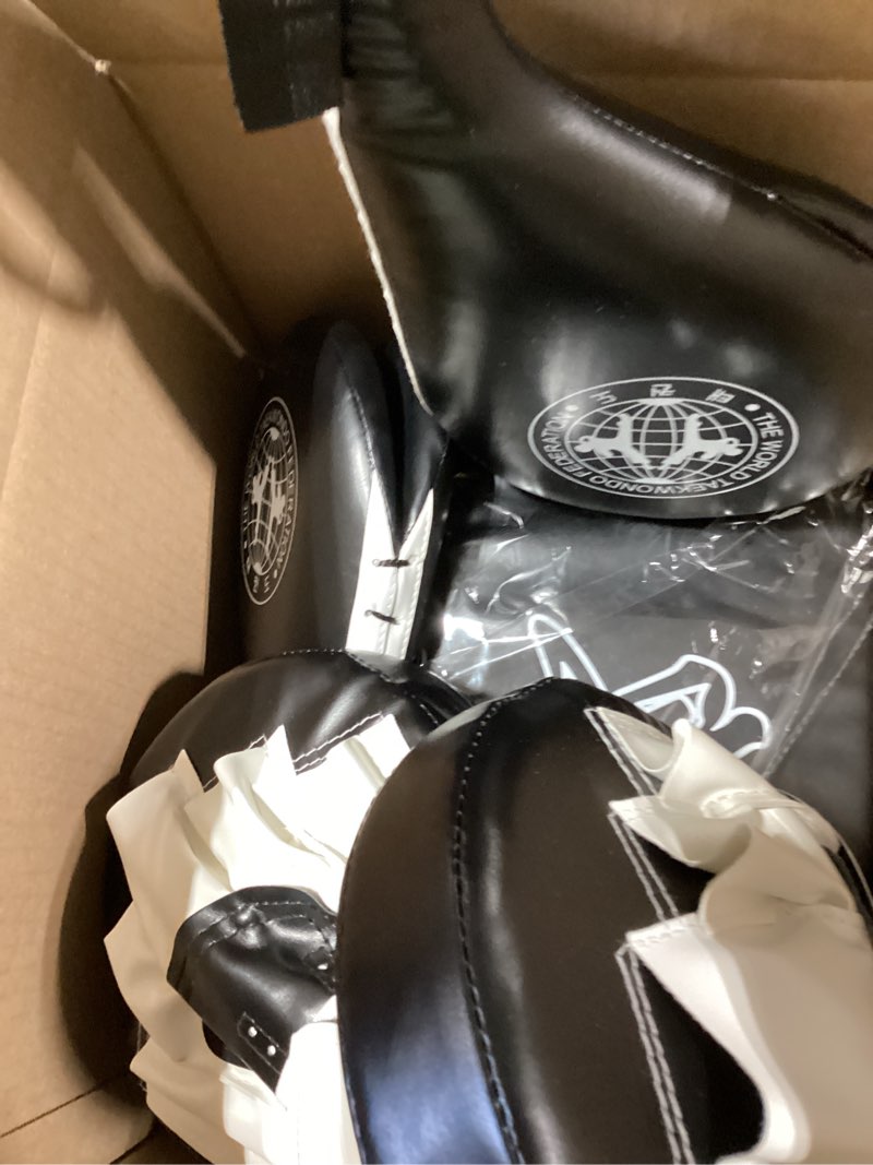 Condition photo showing As Is for poen 7 in 1 taekwondo kick pad boxing training equipment punching mitts martial arts wrist band adjustable soft pads set for karate muay thai mma training black circle no wristbands