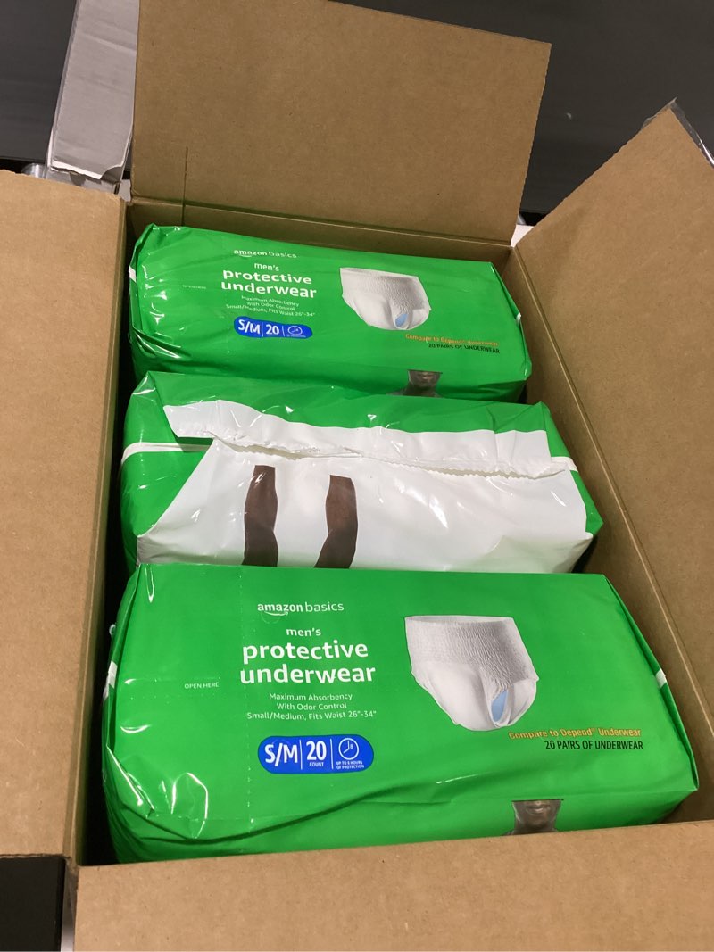 Condition photo showing New/Like New for amazon basics incontinence underwear for men, maximum absorbency, small/medium, 60 count (3 packs of 20) small/medium 60.0