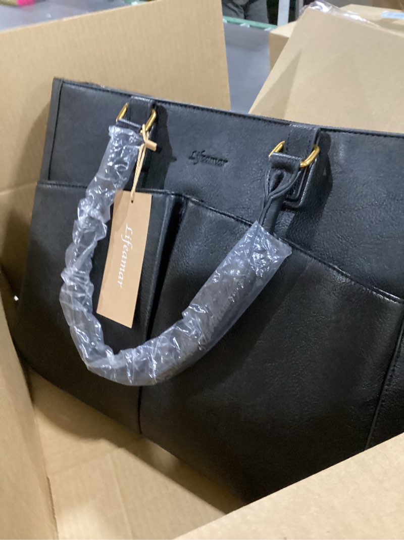 Condition photo showing As Is for FSD.WG]Business Bag Leather Briefcase Shoulder Laptop Business Bag for Men Black(l)