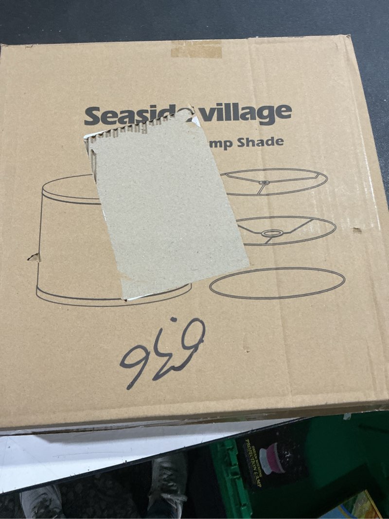 Condition photo showing Good Condition for Beige Drum Lamp Shade, 13" Top x 13" Bottom x 10" High, Two Different Top Rings (Spider and UNO Fitt