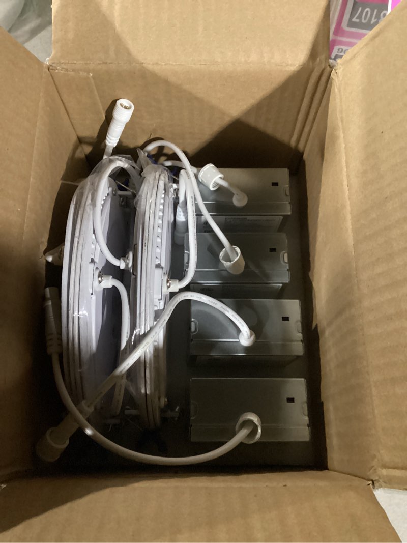 Condition photo showing Good Condition for Ensenior 4 Pack 6 Inch LED Recessed Light, Dimmable, 6000K Clear White, 1200LM High Brightness, 12W 120V, 2 Pin, ERL-12X-ETL, Damp Rated, Ultra-Thin Canless Wafer Ceiling Light - ETL & FCC & IC 6 Inch 6000k - Clear White