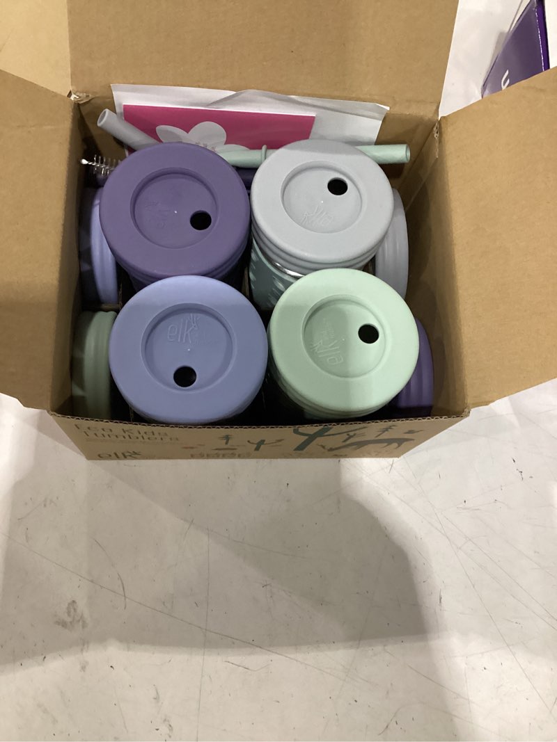 Condition photo showing Good Condition for elk and friends 10oz stainless steel kids + toddler drinking cups | the original mason jar with sleeves + lids | silicone straws | smoothies | storage jar | spill resistant | dishwasher safe | 4 pack sage/misty blue/grey/navy 10oz