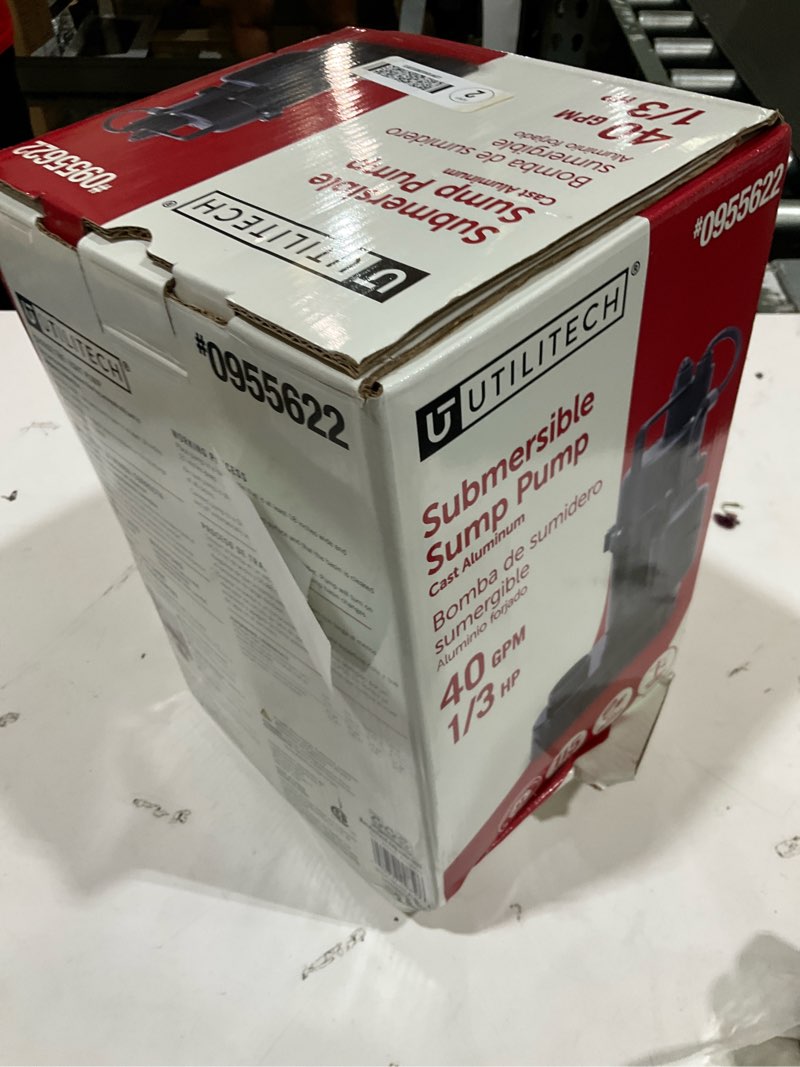 Condition photo showing As Is for utilitech 1/3-hp 40-gpm aluminum submersible sump pump