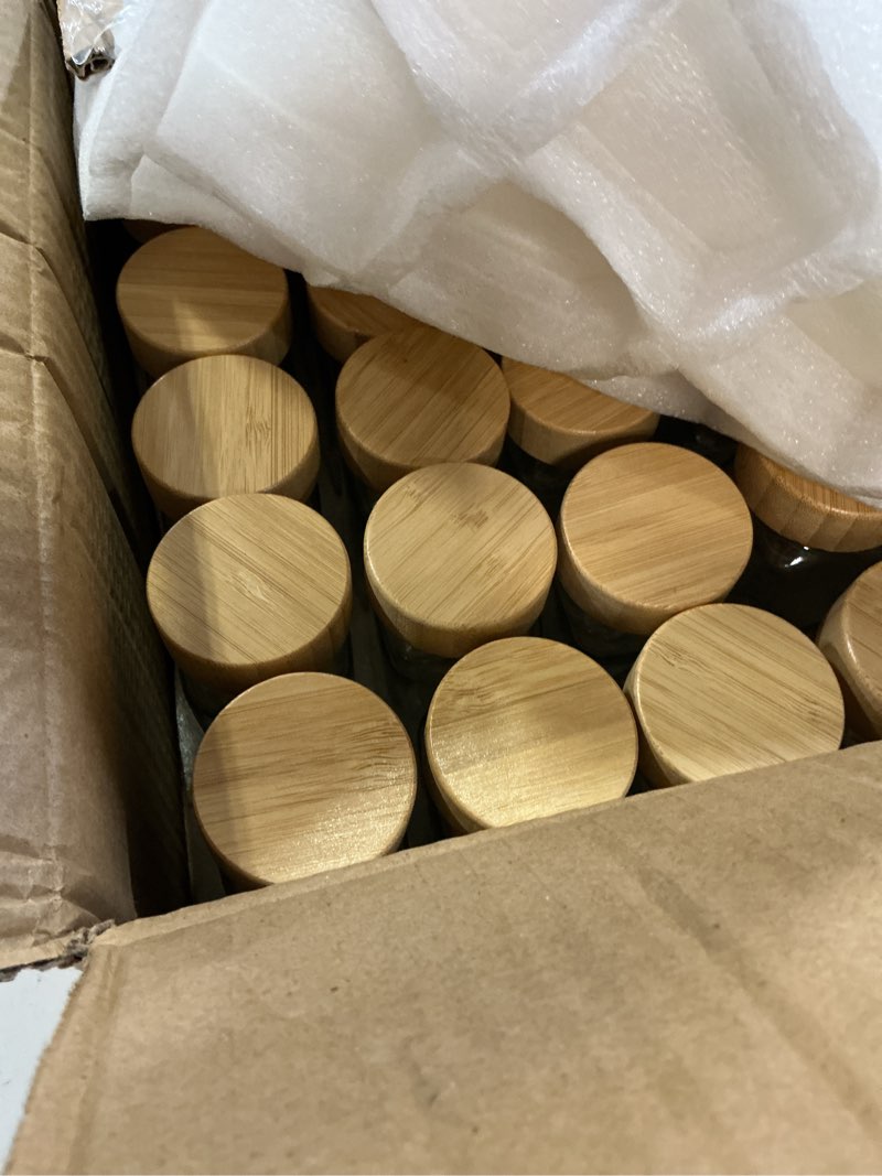 Condition photo showing New/Like New for kivy spice jars with labels [24x 4oz] glass seasoning containers with airtight lids for organization - empty square bottles for spices & seasonings with shaker lids - spice containers bamboo bamboo white