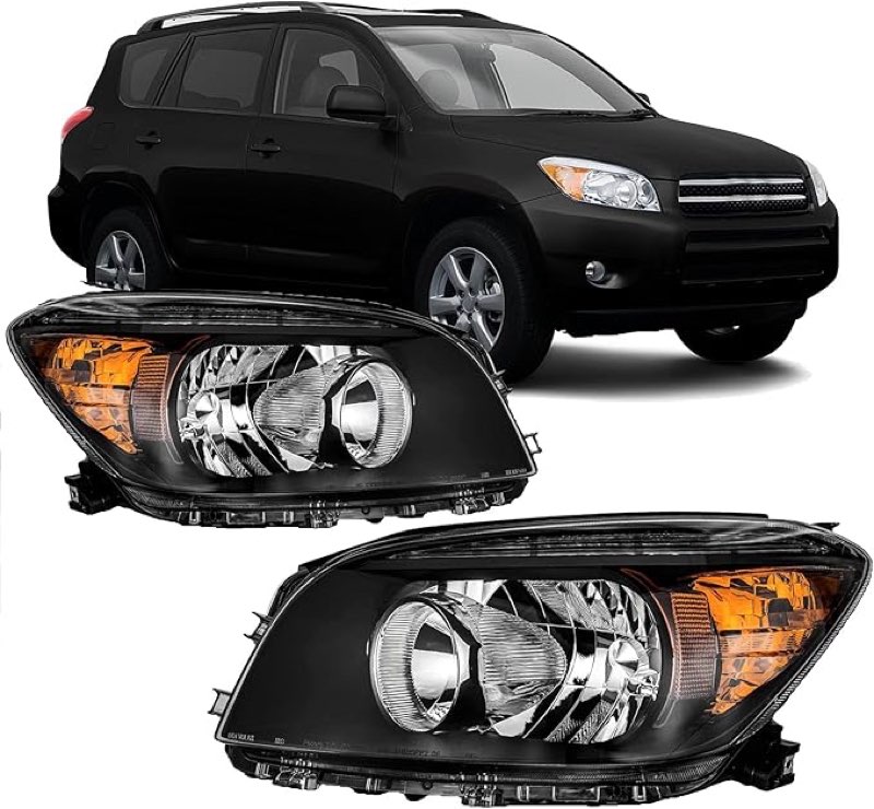Reinko Headlights Assembly Compatible with 2006 2007 2008 Toyota Rav4 Black Headlamp Replacement Pai