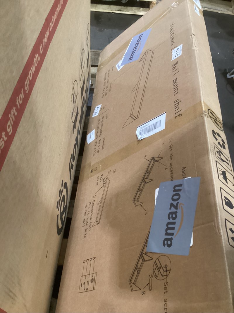 Condition photo showing As Is for Stainless Steel Shelf 18" x 72", 2 Pack NSF Wall Mounted Commercial Metal Shelving with Backsplash for Restaurant, Utility Room, Kitchen and Garage 2 Piece Set 18 x 72 Inch