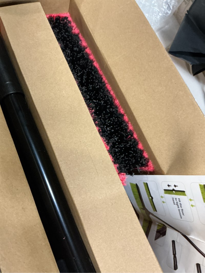 Condition photo showing New/Like New for 24" push broom with 63" long handle, heavy duty broom for floor sweeping, stiff bristles broom brush for workshop, garage, concrete, patio and deck 1