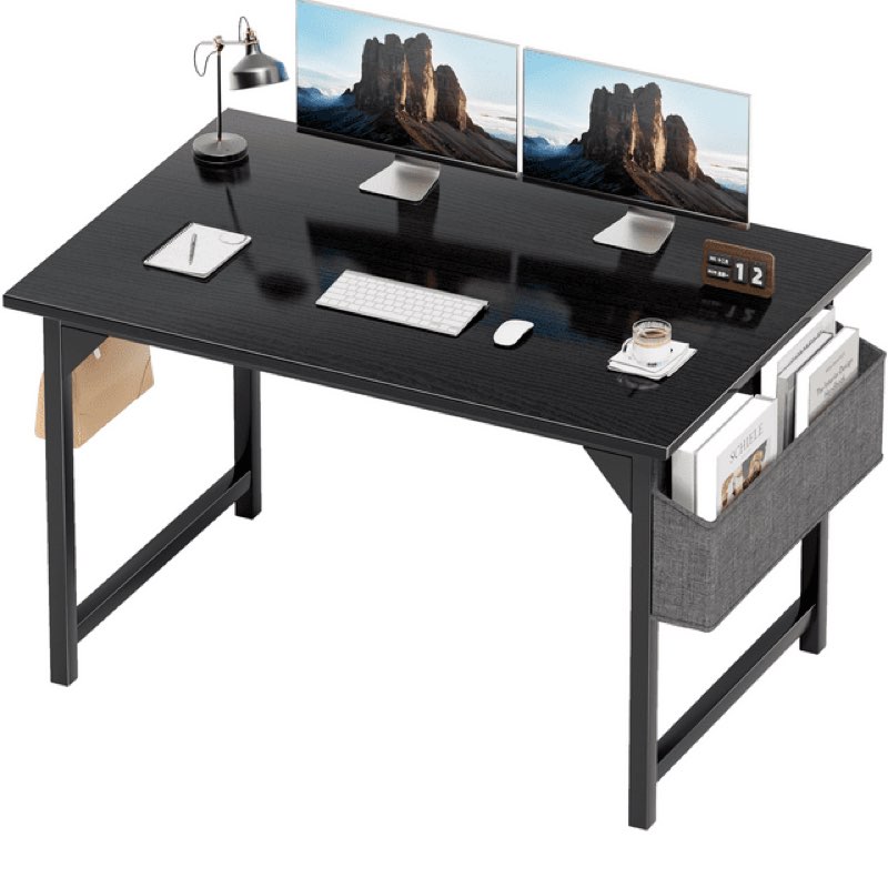 Lacoo Computer Desk 47 Inch Small Office Desk Modern Writing Desk with Storage Bag Work Study Table with Headphone Hook for Home Office, Black