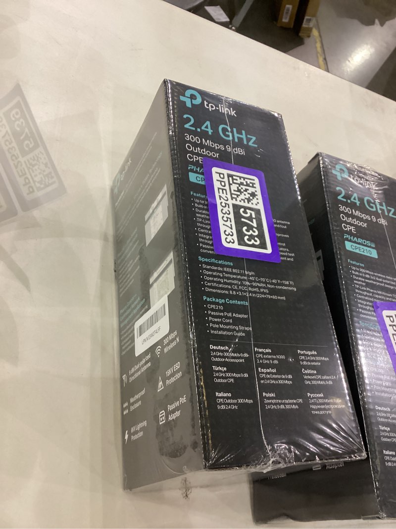 Condition photo showing New/Like New for TP-Link 2.4GHz N300 Long Range Outdoor CPE for PtP and PtMP Transmission | Point to Point Wireless Bridge | 9dBi, 5km+ | Passive PoE Powered w/ Free PoE Injector | Pharos Control (CPE210)