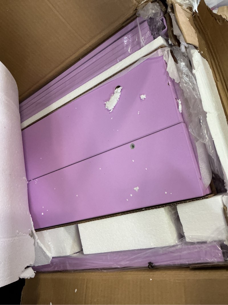 Condition photo showing Good Condition for weehom twin bed frames for kids with 2 tiers wood storage shelves headboard, twin size bed no box spring needed under bed storage space metal platform for girls and adults, purple