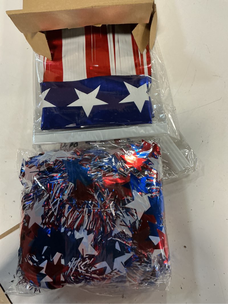 Condition photo showing New/Like New for 4th of july golf cart & parade float decorations kit, independence day decor with pleated bunting, fringe curtain, star garland, paper fans,1776-2026 banner & balloons for america 250 memorial day