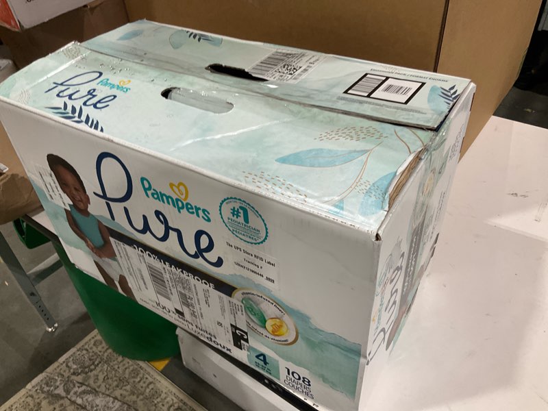 Condition photo showing As Is for Pampers Pure Protection Baby Diapers, Size 4 (22-37 lbs), 108 Count, Up to 100% Leakproof, Premium Plant-Based Skin Protection, Hypoallergenic Soft Diapers Size 4 108