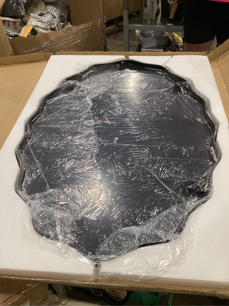 Condition photo showing Good Condition for ulike black bathroom mirror 24x36 - shatter-proof tempered glass, wavy metal frame, wall mount oval mirror for over sink/vanity (h or v), matte black bathroom entryway decor black 36"l x 24"w