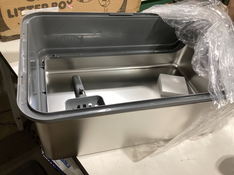 Condition photo showing Good Condition for stainless steel cat litter box, metal litter box with scoop, high- sided, anti-leakage top entry, non-sticky, easy to clean, 8-inch splash-proof deep pan, grey, xxl (1 pack) xxl (1 pack) grey