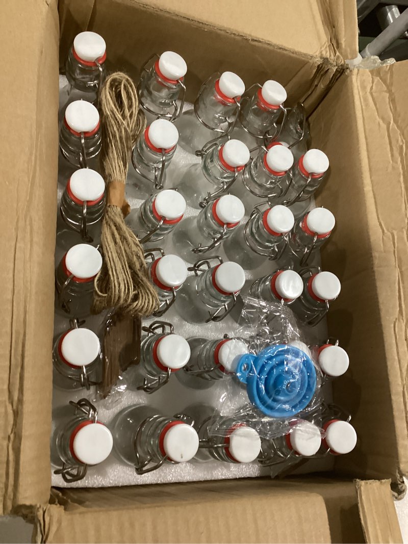 Condition photo showing Good Condition for 30Pack Mini Swing Top Glass Bottles, 2 oz Mini Storage Bottles with Personalized Label Tags and String for Crafts, Decoration, Wedding Party (30)