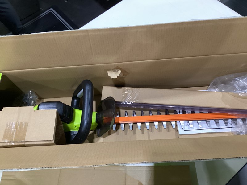 Condition photo showing As Is for 20V Max Hedge Trimmer Cordless, 22 Inch Tree Trimmer with 2 Batteries and Charger, Handheld Electric Trimmers, Grass Shrub Pruning Cutter, Lightweight & Compact Hedge Shear for Garden, Lawn