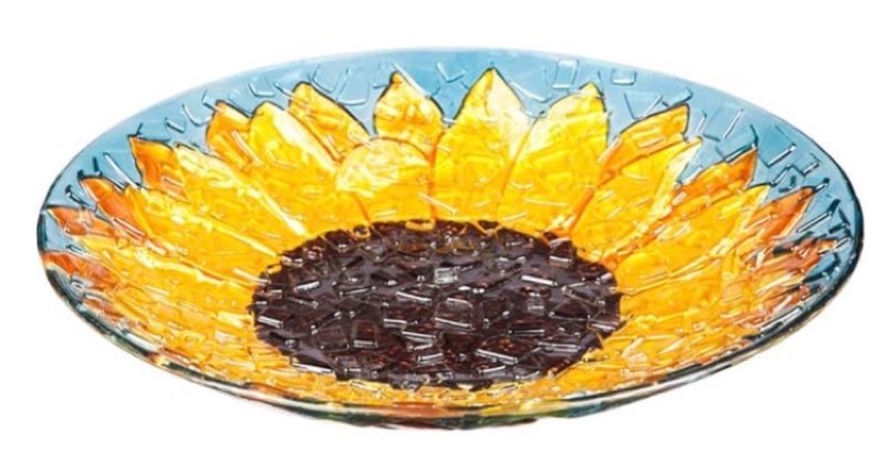 Evergreen Garden 18" Glass Bird Bath Bowl for Outdoors | Hand Painted Glass | Embossed Shape | Bowl Only - no Stand Included | Summer Sunfloweres Fade and Weather Resistant Outdoor Decoration