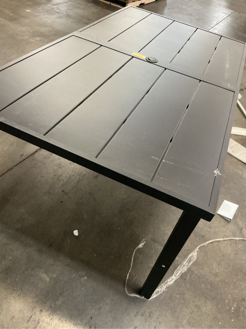 Condition photo showing Good Condition for style selections pelham bay rectangle outdoor dining table 39.37-in w x 72.05-in l with umbrella